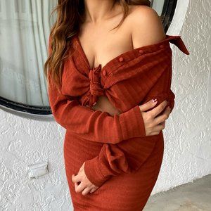 Burnt Orange Long-Sleeve Button Blouse